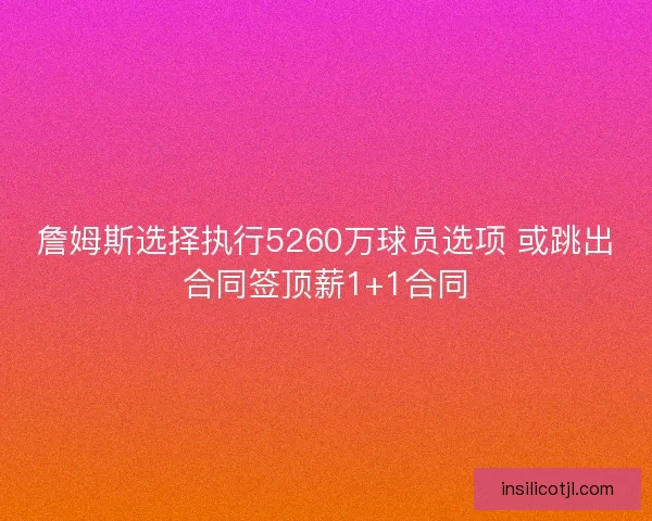 詹姆斯选择执行5260万球员选项 或跳出合同签顶薪1+1合同